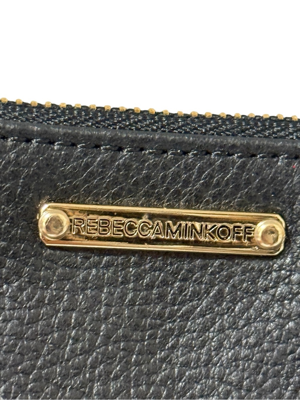 Black Leather Zip Pouch with Gold Plate - Picture 4 of 7